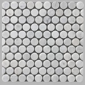 285x305mm Sheet, Carrara Penny Round Polished Mosaic Tile