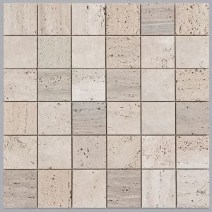 305x305mm Sheet, Travertine Honed Yellow White Square Mosaic Tile